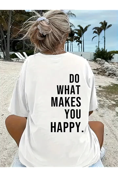 Baskılı Oversize Bisiklet Yaka T-shirt - Beyaz