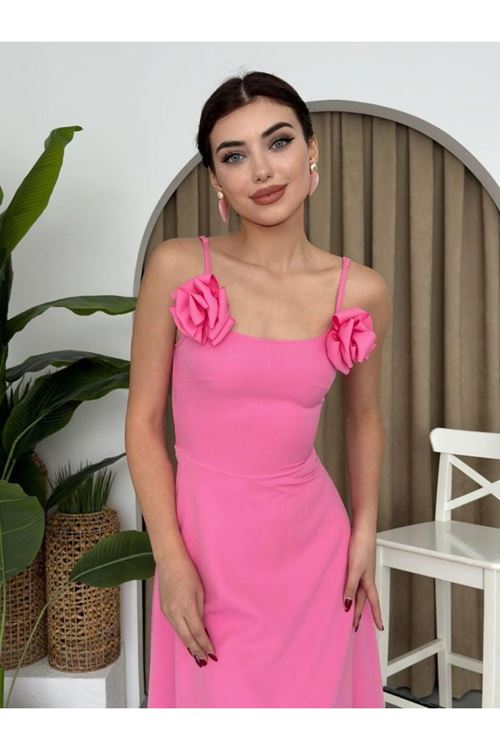 Matilda Gül İp Askılı Elbise