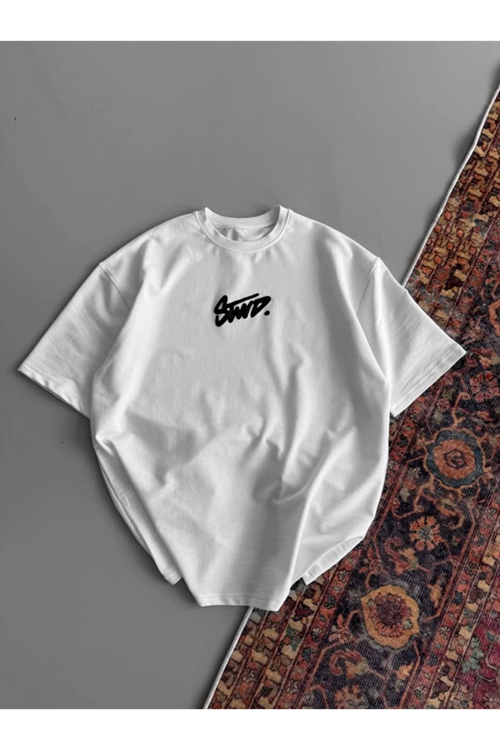 Baskılı Oversize T-shirt - Beyaz