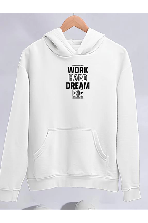 Kışlık Üç İplik Kapşonlu SweatShirt - Beyaz