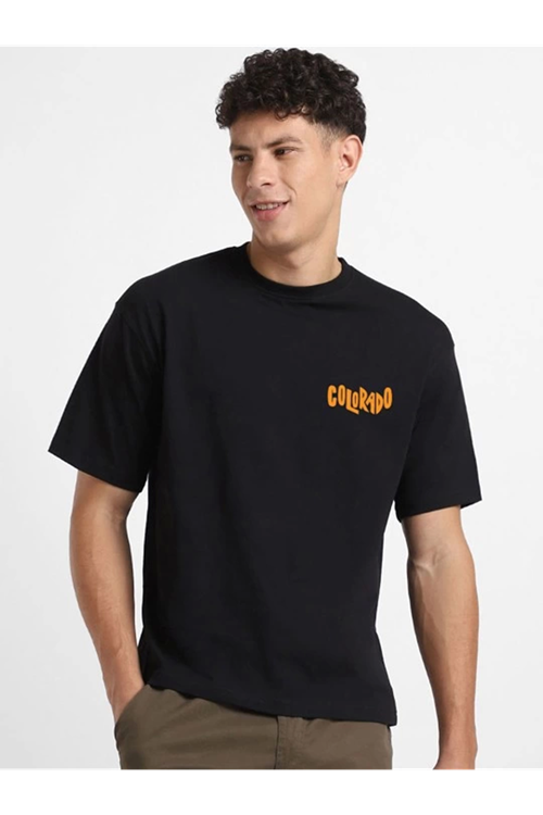 Erkek Baskılı Oversize T-shirt - Siyah