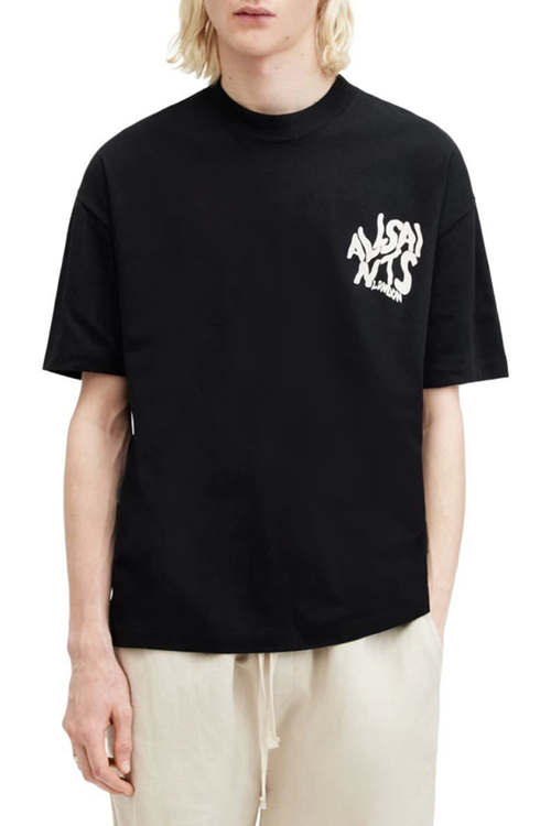 Erkek Baskılı Oversize T-shirt - Siyah