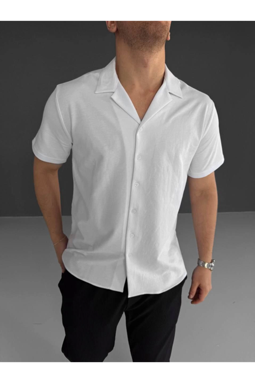 İki İplik Kumaş  Gömlek - Beyaz