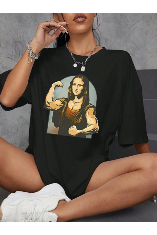 Baskılı Oversize T-shirt - Siyah