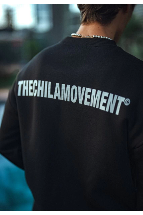 Kışlık Bisiklet Yaka Oversize Baskılı SweatShirt - Siyah