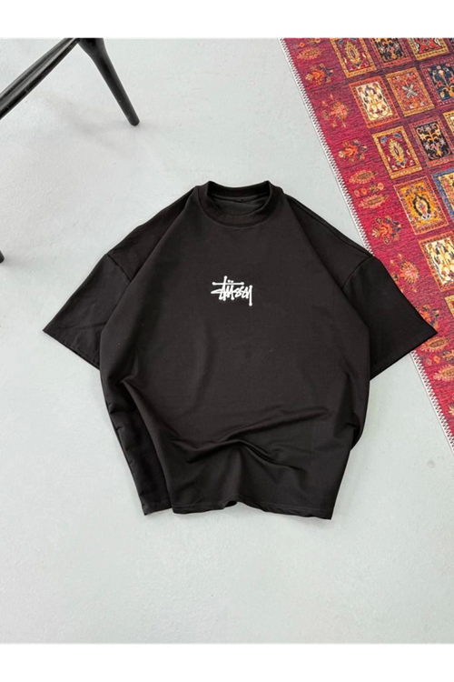 Erkek Baskılı Oversize T-shirt - Siyah