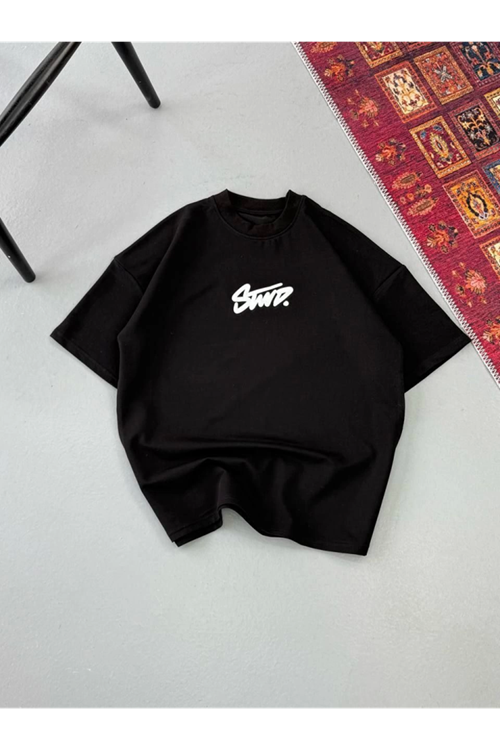 Erkek Baskılı Oversize T-shirt - Siyah