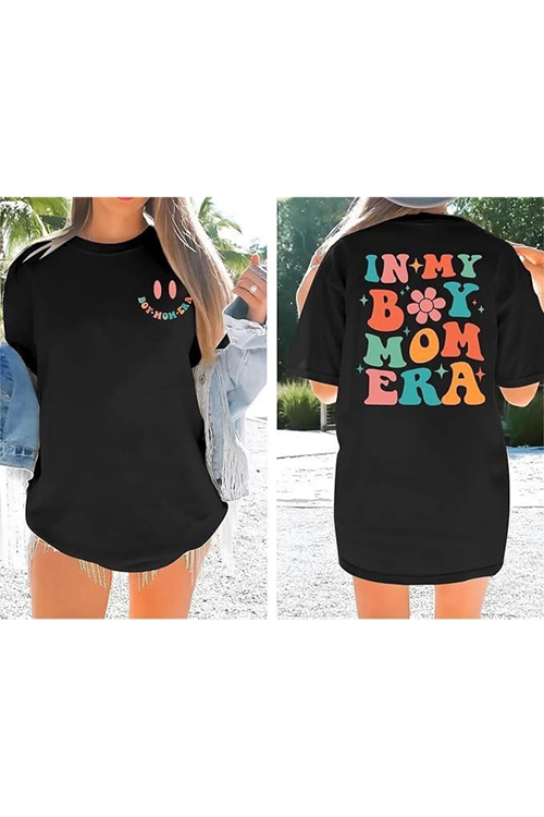 Bisiklet Yaka Kısa Kol Baskılı T-shirt - Siyah