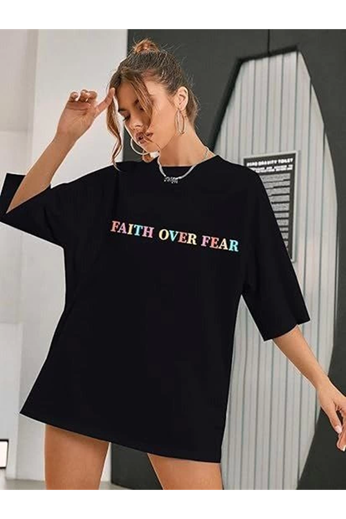 Bisiklet Yaka Baskılı T-shirt - Siyah