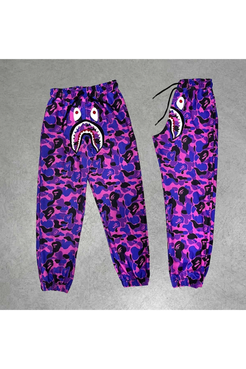 İki İplik Mevsimlik Bape Nakişli Eşofman Pantolon - Mor