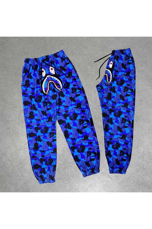 İki İplik Mevsimlik Bape Nakişli Eşofman Pantolon - Mavi