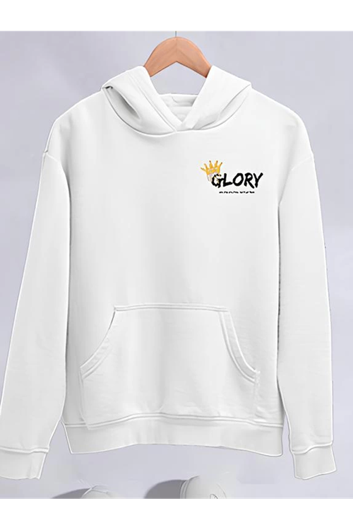 Kışlık Üç İplik Kapşonlu SweatShirt - Beyaz