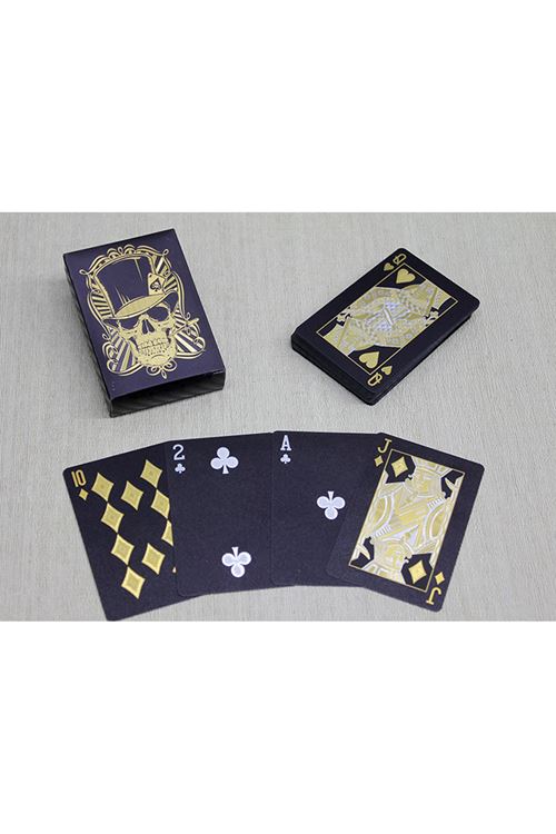 Altın Kurukafa Tasarımlı Siyah İskambil Oyun Kartı