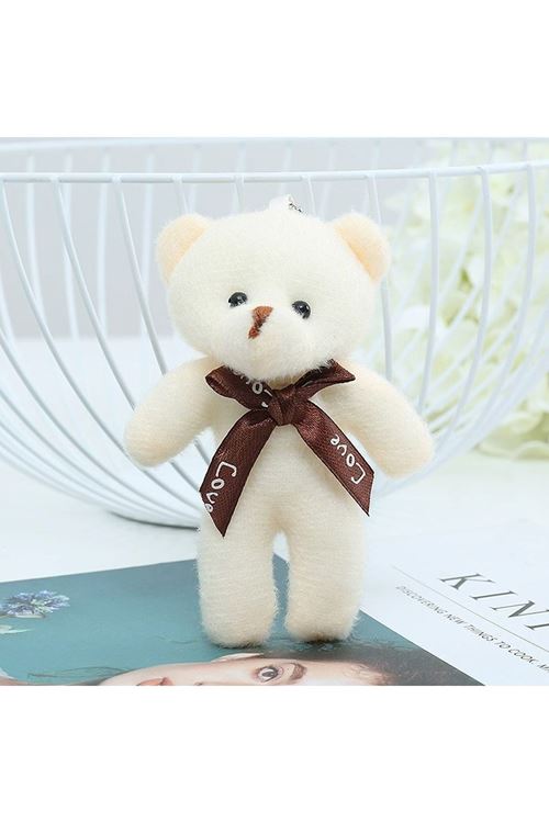 Fiyonklu Krem Renk Ayıcık Anahtarlık