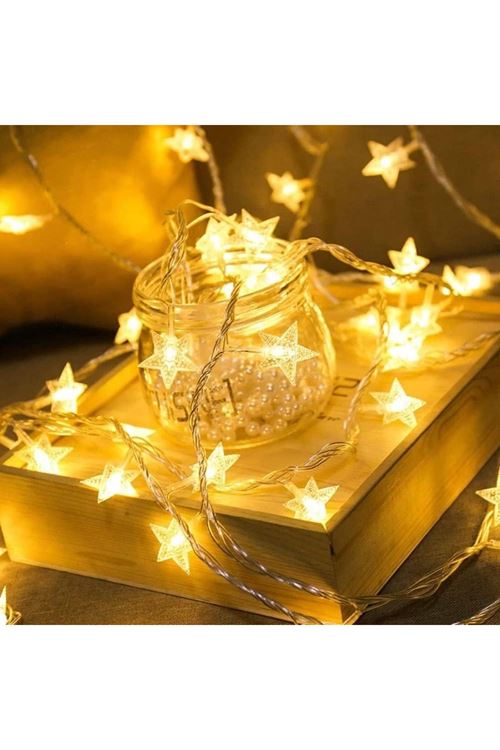 BUFFER® 20 Adet Mini Yıldız Led 5 Metre Günışığı Rengi Dekoratif Led