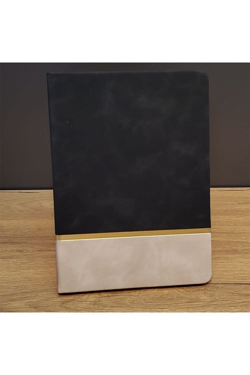 Altın Şeritli Siyah Deri Not Defteri