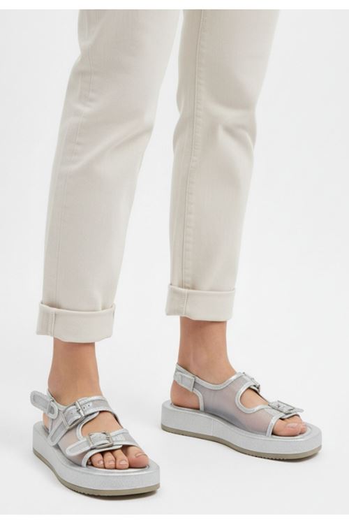 Sinna Gümüş Cilt Tül Detaylı Sandalet