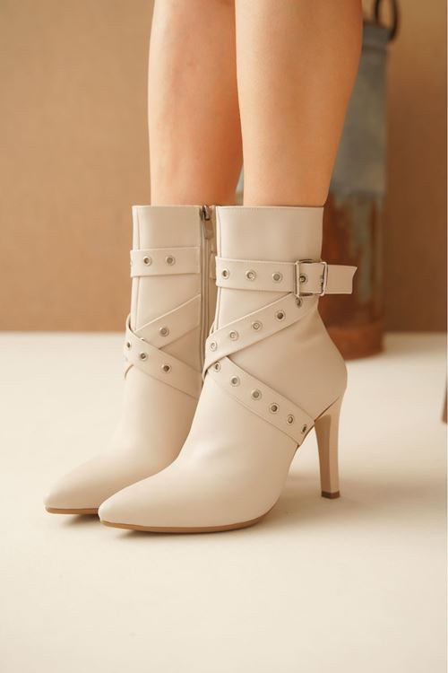 Atye Bej Cilt Topuklu Bot