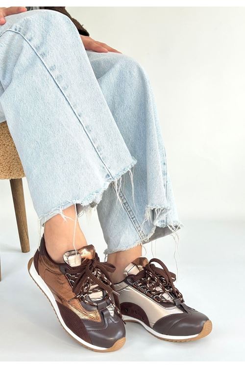 Ranu Kahverengi Cilt Paraşüt Detaylı Bağcıklı Spor Ayakkabı