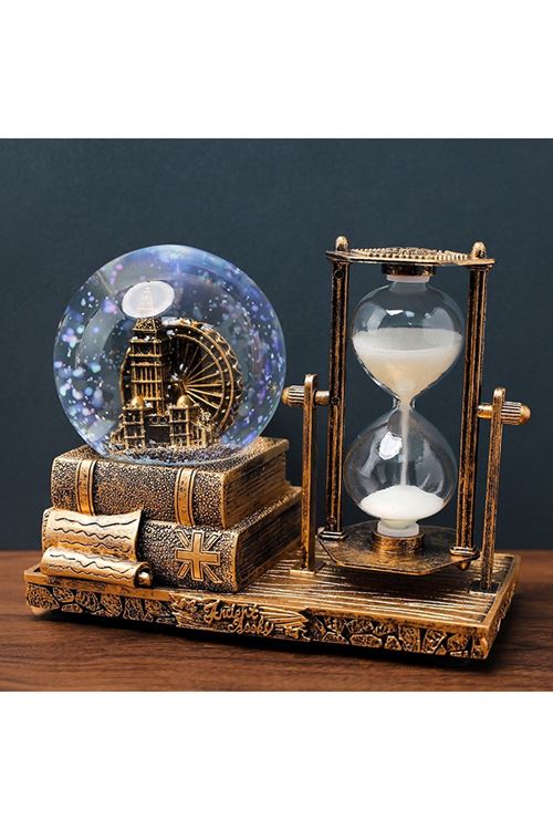 Dekoratif Kar Küresi ve Kum Saati Gold Renk