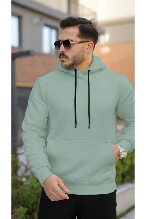 Erkek Kapüşonlu Üç İplik Şardonlu Hoodie
