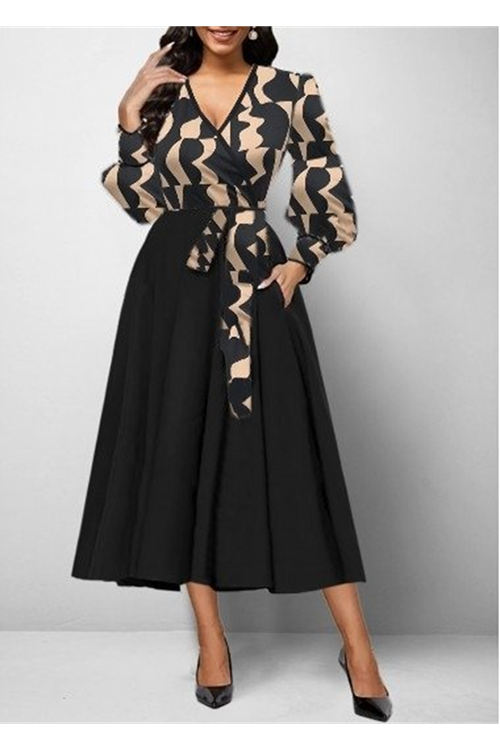 Kadın Uzun Kollu Kruvaze Yaka Dalgıç Krep Midi Boy Elbise