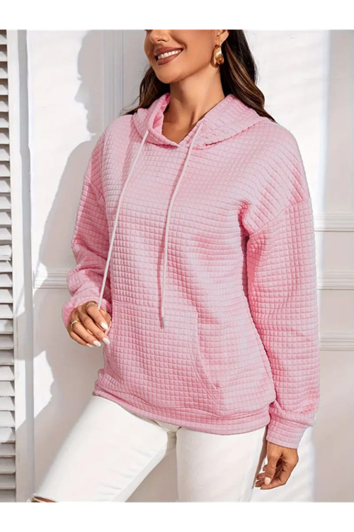 Kadın Uzun Kollu Kapşonlu Bağcıklı Cepli Capitone Sweatshirt