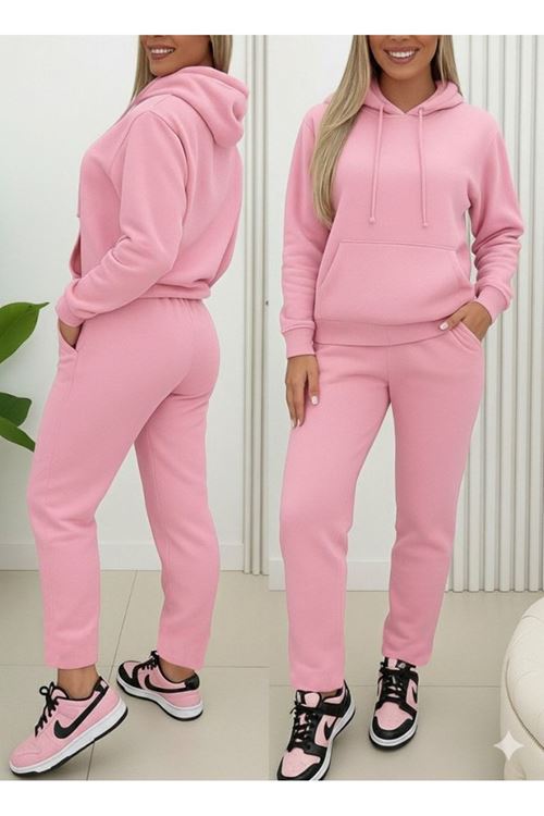 Kadın Uzun Kollu Kapşonlu Bağcıklı üç Iplik Bluz Ve Pantolon Ikili Takım