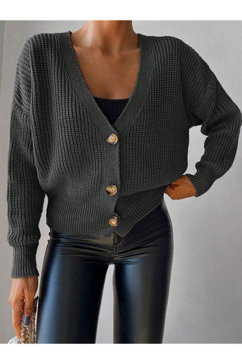 Kadın Uzun Kollu Düğme Detay Triko Bluz