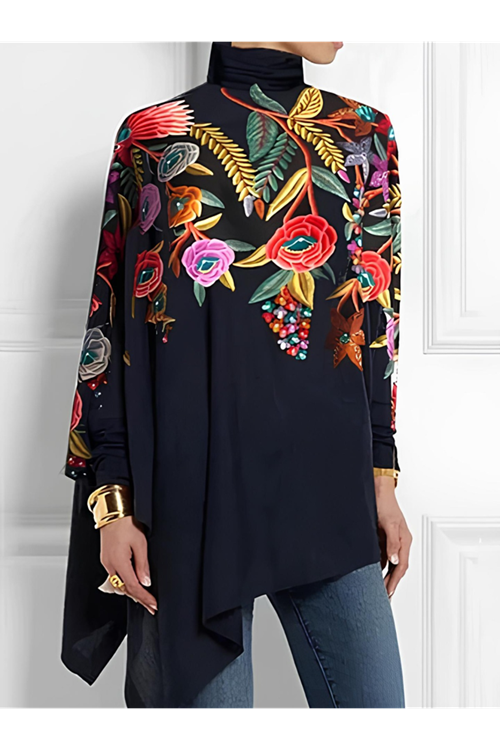 Kadın Uzun Kollu Balıkçı Yaka Asimetrik Kesim Mikro Bluz