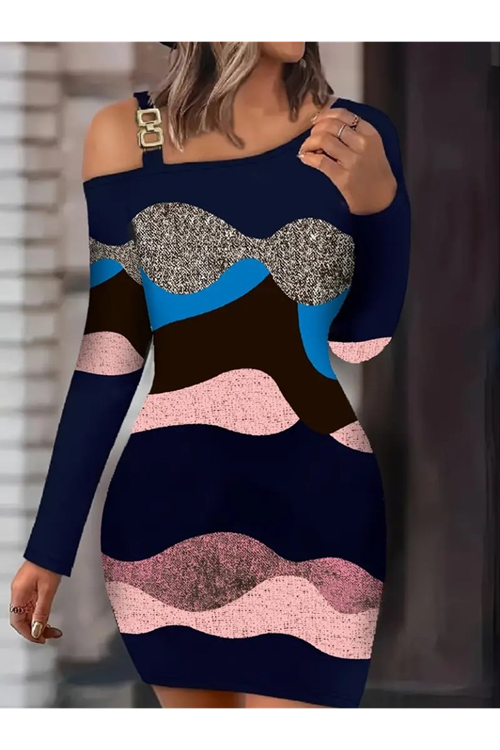 Kadın Uzun Kollu Tek Omuzu Askı Toka Detaylı Kısa Dalgıç Elbise