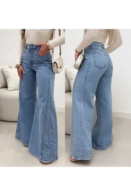 Kadın Yüksek Bel Paçaya Doğru Geniş Kesimli Kot Pantolon