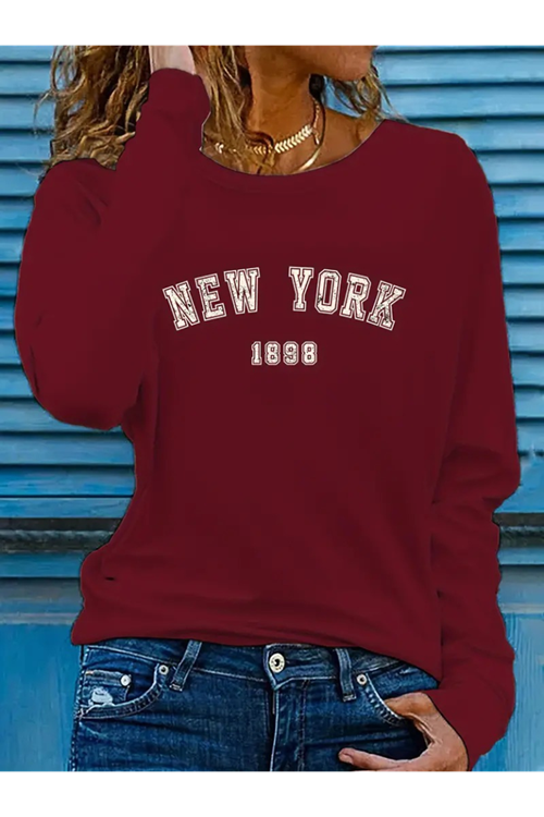 Kadın Uzun Kollu Bisiklet Yaka Yazı Baskılı Viskon Bluz