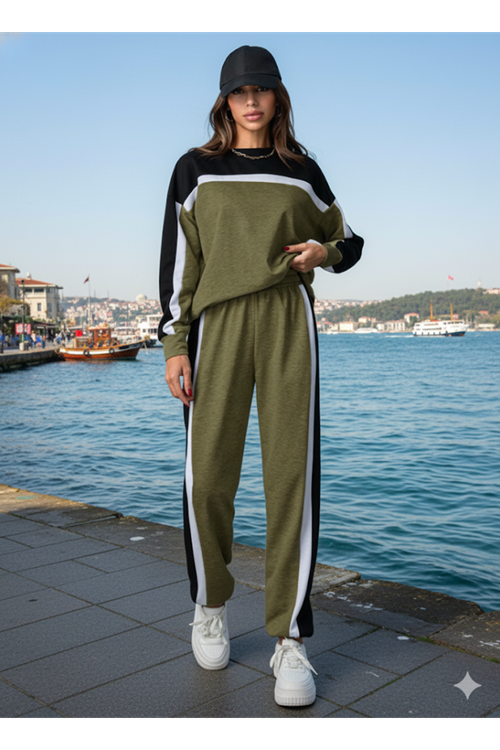 Kadın Uzun Kollu şerit Detay Eşofman Takım