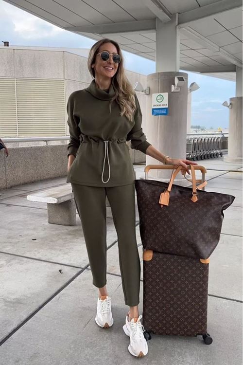 Kadın Uzun Kollu Balıkçı Yaka Belden Lastikli Modal Bluz Ve Pantolon Ikili Takım