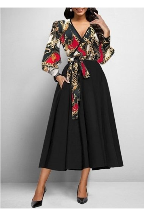 Kadın Uzun Kollu Kruvaze Yaka Dalgıç Krep Midi Boy Elbise