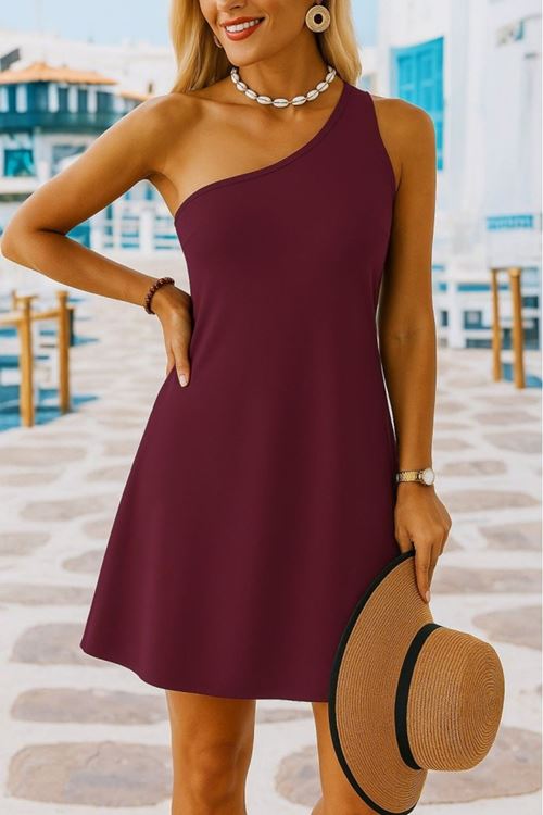 Kadın Tek Omuz Askılı Krep Mini Elbise