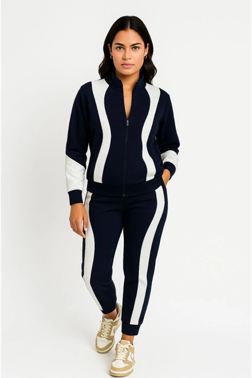 Premium Parçalı Eşofman Takım - Dik Yaka Fermuarlı Sweatshirt - Siyah