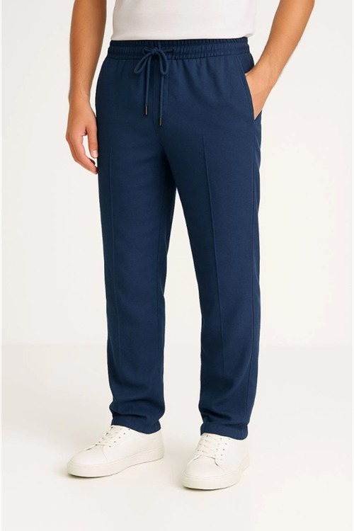 Erkek Keten Pantolon – Cepli, Beli Lastikli Ve Bağcıklı, Nefes Alan Rahat Kalıp, Yazlık Ve Baharlık Günlük Giyim, Şık - Konforlu Boru Paça Model - Lacivert