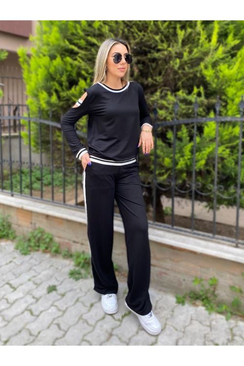 Kadın Iki Iplik Penye Kumaş Kol Detaylı Ribanalı Ikili Takım