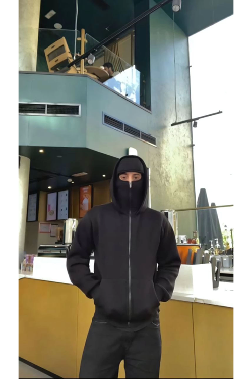 Samuray ZIP Fermuarlı Kapüşonlu SweatShirt- Siyah