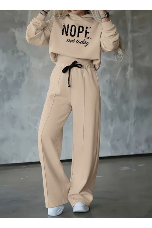 Kadın Uzun Kollu Nope Baskılı Beli Ribanalı Ikili Takım