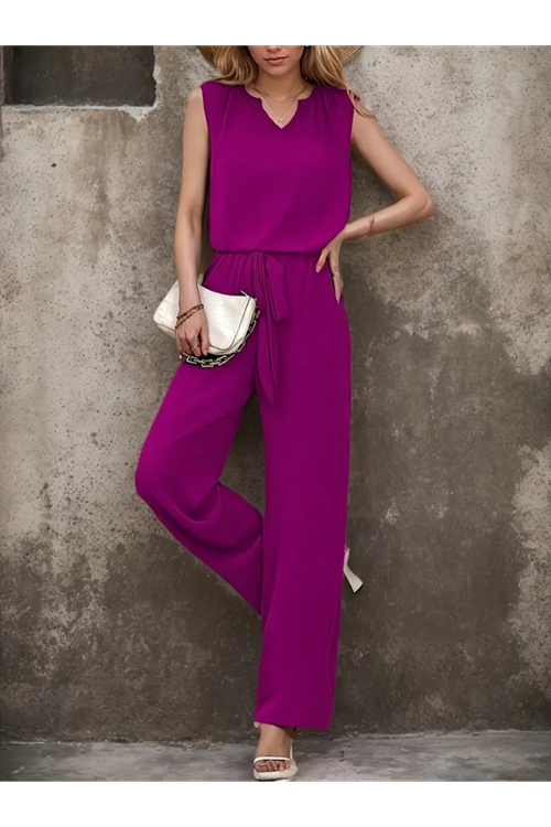 Kadın Kolsuz V Yakalı Aerobin Bluz Ve Belden Kuşaklı Pantolon Ikili Takım