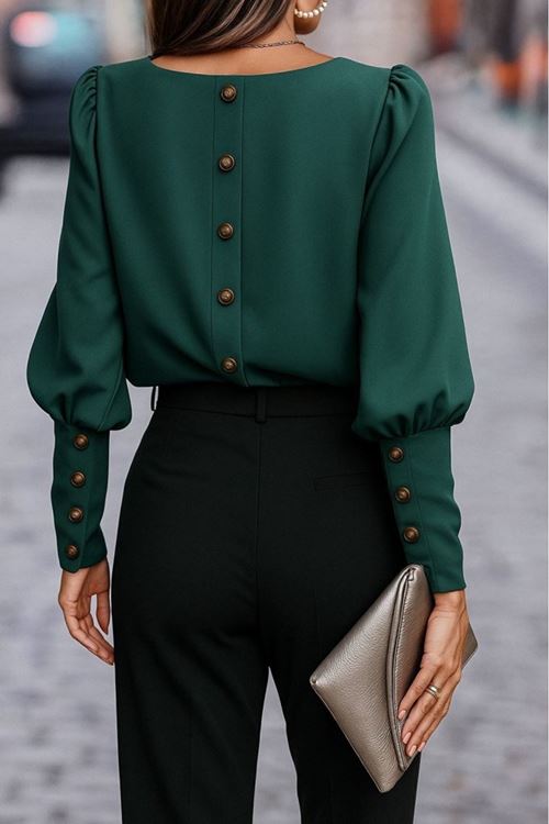 Kadın Uzun Kollu Yuvarlak Yakalı Düğmeli Ithal Krep Bluz