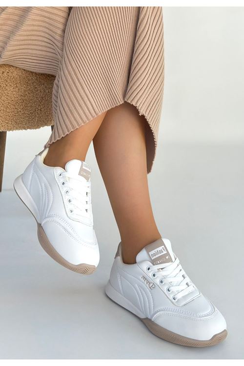 Tawen Beyaz Cilt Bağcıklı Spor Ayakkabı