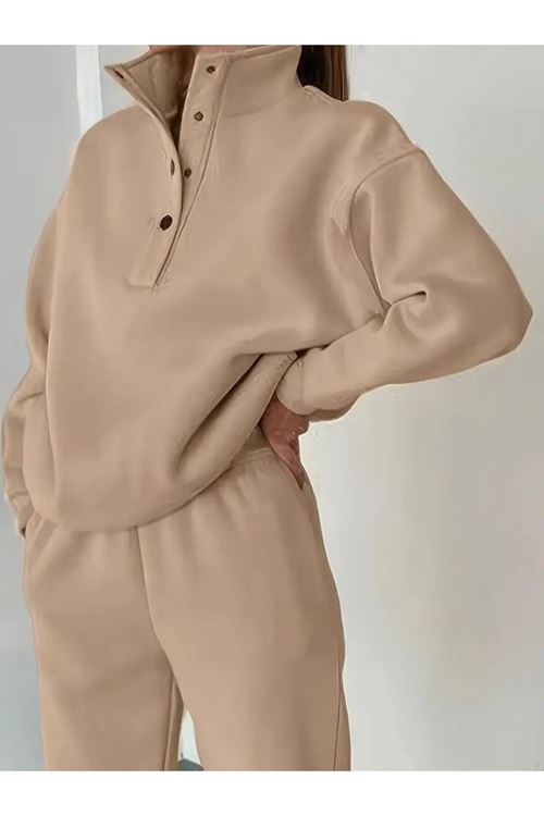 Kadın Uzun Kollu Balıkçı Dik Yakalı Düğmeli üç Iplik Bluz Ve Pantolon Ikili Takım