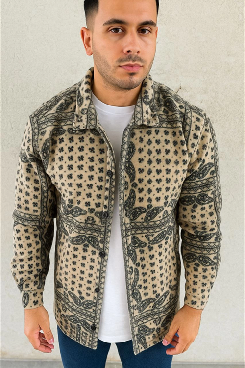 Erkek Polar Fermuarlı Sweatshirt – Kapüşonsuz, Cepli, Yumuşak Dokulu, Oversize Rahat Kalıp, Kışlık Sıcak Tutan Fermuarlı Üst - Bej