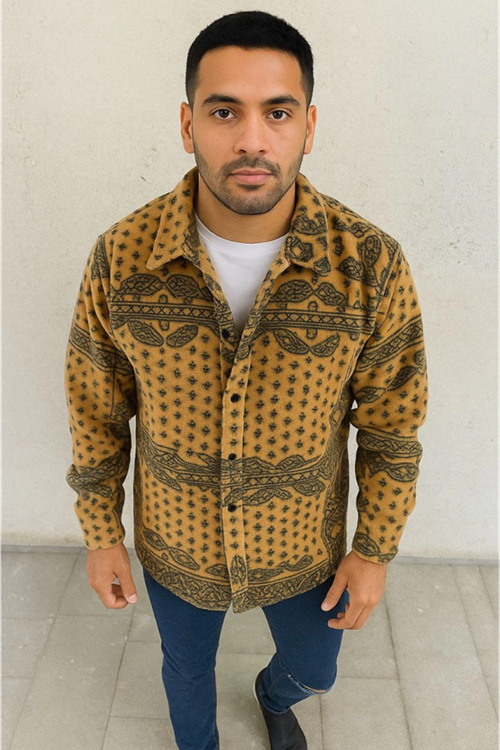 Erkek Polar Fermuarlı Sweatshirt – Kapüşonsuz, Cepli, Yumuşak Dokulu, Oversize Rahat Kalıp, Kışlık Sıcak Tutan Fermuarlı Üst - Sarı