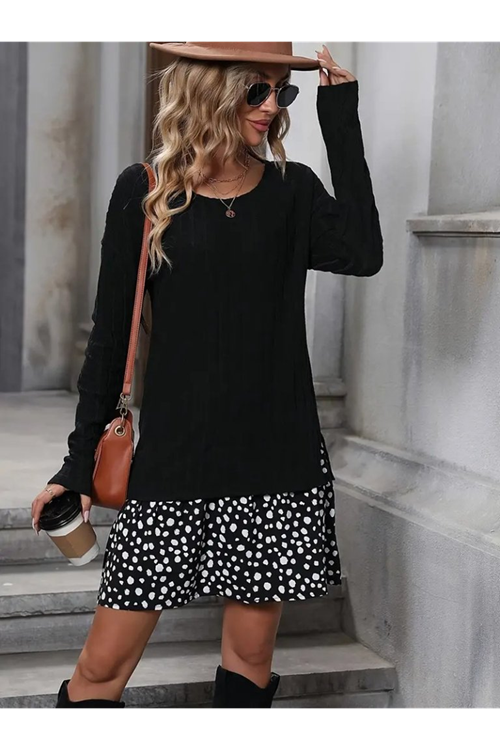 Kadın Uzun Kollu Bisiklet Yaka şardonlu Kaşkorse Bluz Ve Süprem Etek Elbise