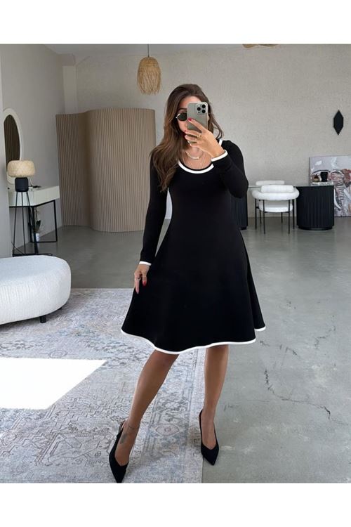 Kadın Uzun Kollu Yuvarlak Yaka Midi Viskon Iki Iplik Elbise